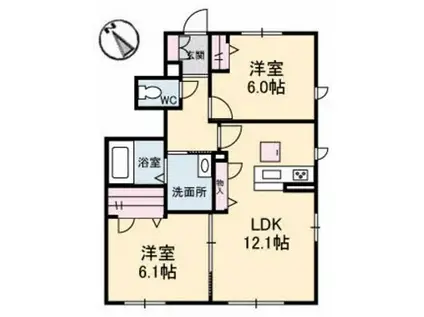 シャーメゾンガーデンズK A・B棟(2LDK/1階)の間取り写真