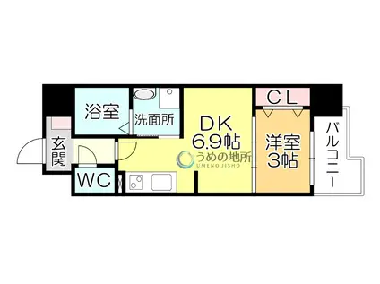 S-RESIDENCE久留米六ツ門ABRイーストII(1DK/8階)の間取り写真