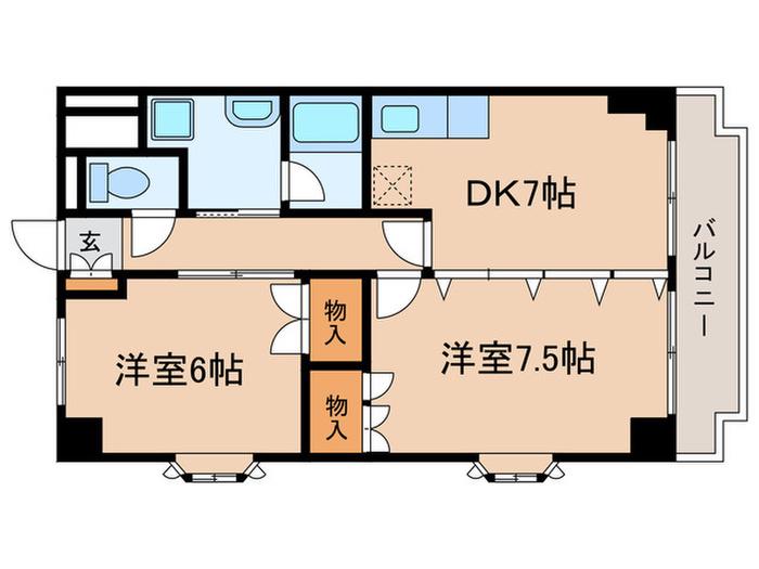 カルテットKOBORI D棟(2DK/5階)の間取り写真