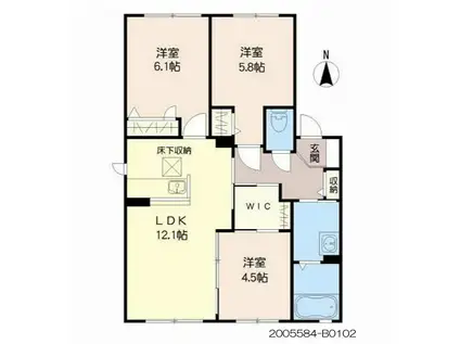 アンビシヨン B棟(3LDK/1階)の間取り写真