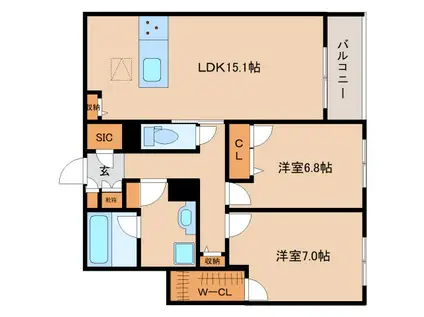 シャーメゾン オークルート奈良(2LDK/1階)の間取り写真