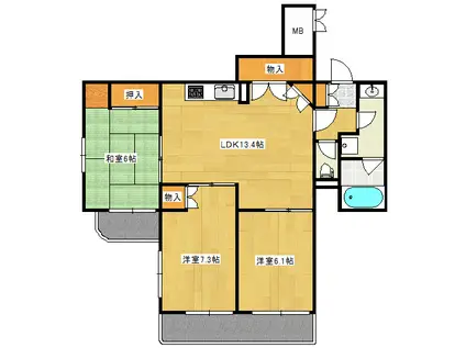 ライオンズマンション古江東(3LDK/2階)の間取り写真