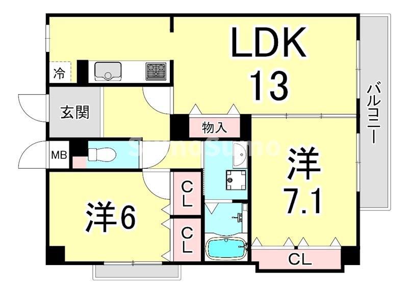 ドムストリア(2LDK/2階)の間取り写真