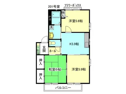 プリヴィレッジ・パークA棟(3K/2階)の間取り写真