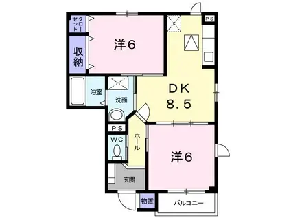 サンヒルズB(2DK/1階)の間取り写真