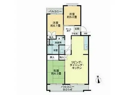 パールマンション船橋(3LDK/3階)の間取り写真