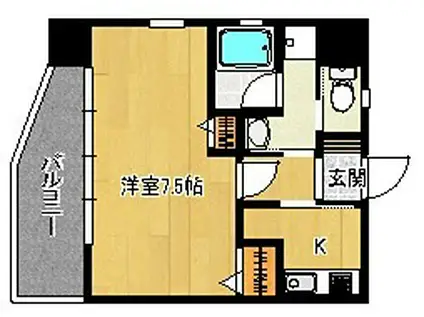 ルシール(1K/4階)の間取り写真