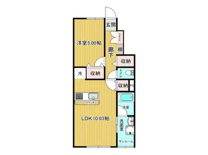 アルカンシエル(1LDK/1階)の間取り写真