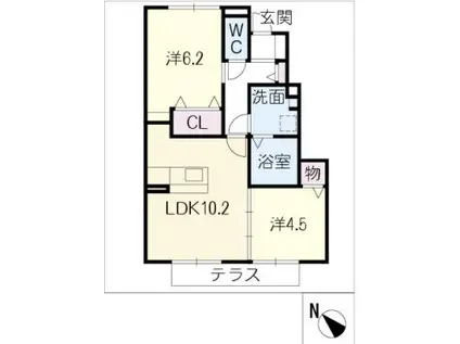 グレイス鶴が沢 A棟(2LDK/1階)の間取り写真