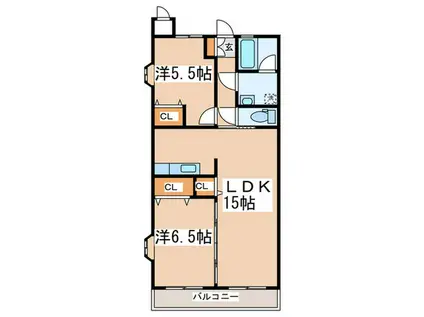 エスポアール本厚木(2LDK/2階)の間取り写真