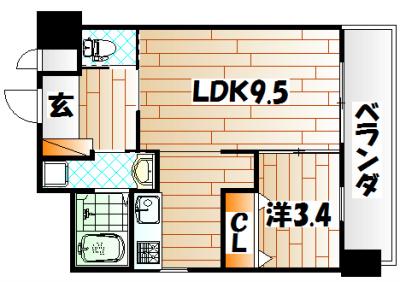 フェリシエ馬借(1LDK/8階)の間取り写真