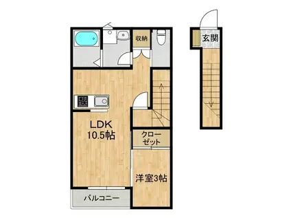 DUAL B(1LDK/2階)の間取り写真