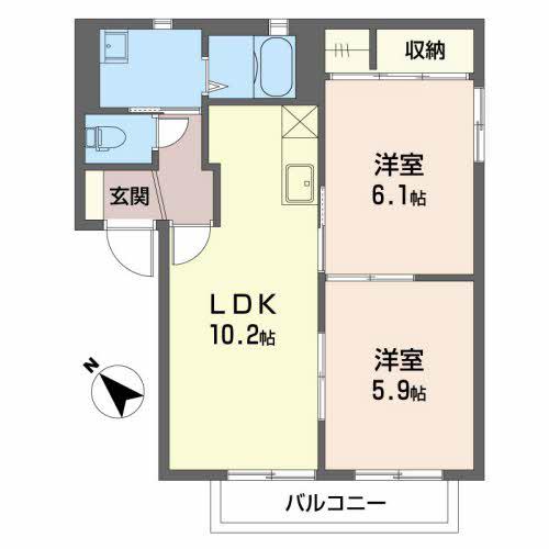 ハイツカモII(2LDK/2階)の間取り写真