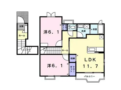 ピュア ファウンテン ヴィラI(2LDK/2階)の間取り写真