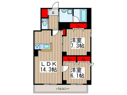 ジャルダン デ グリシーヌ(2LDK/6階)の間取り写真