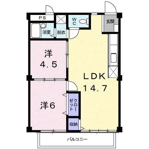 シティハイツ渡辺(2LDK/2階)の間取り写真