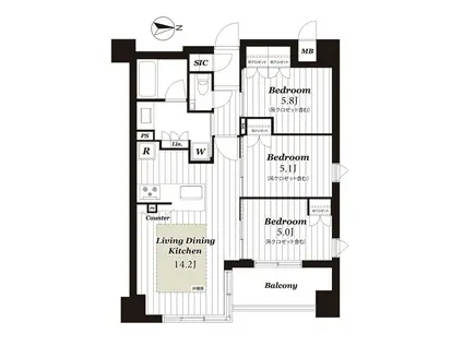 イーグルコート京都二条(3LDK/2階)の間取り写真