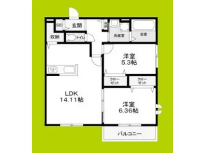 ルミエール野間北(2LDK/1階)の間取り写真