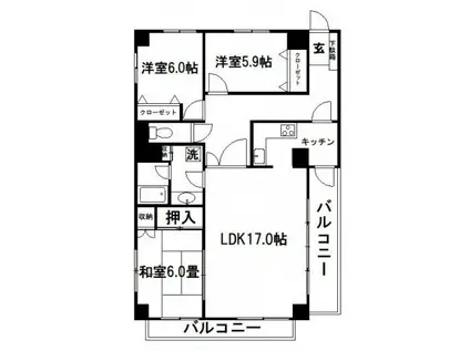 V.I.P.ROYAL氷川台(3LDK/10階)の間取り写真