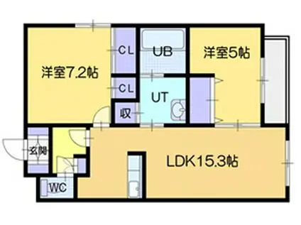 エフュート元町(2LDK/2階)の間取り写真
