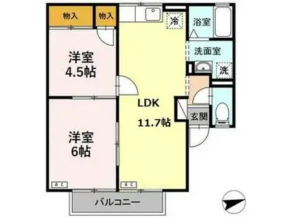 プリシェールモネ(2LDK/2階)の間取り写真