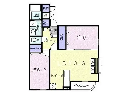 カトルヴァン(2LDK/3階)の間取り写真