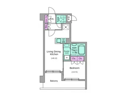 ドゥーエ菊川(1LDK/5階)の間取り写真