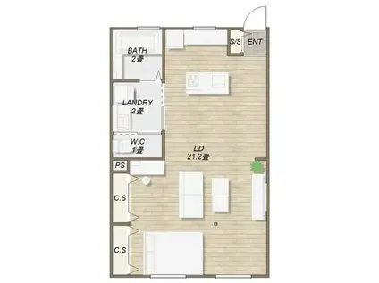 グランベアージュA(ワンルーム/2階)の間取り写真