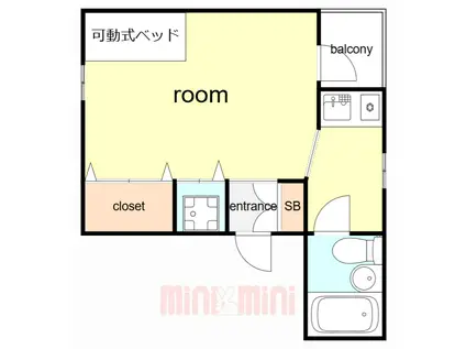 フェリース甲東園(ワンルーム/3階)の間取り写真