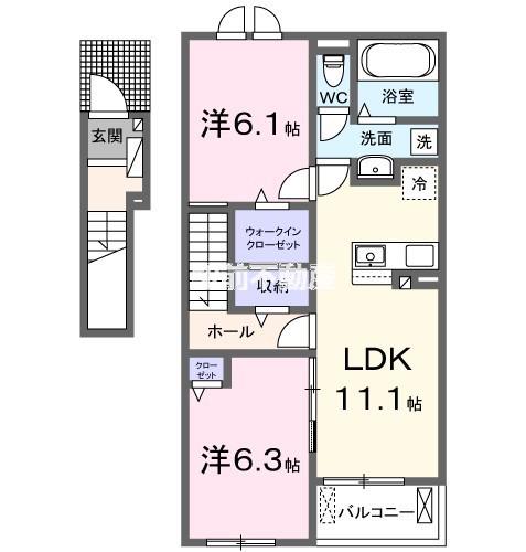 ソレイユ西原 2(2LDK/2階)の間取り写真