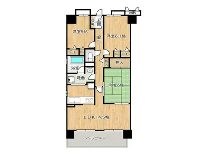 レジデンス羽衣 ガーデンスクエア(3LDK/5階)の間取り写真