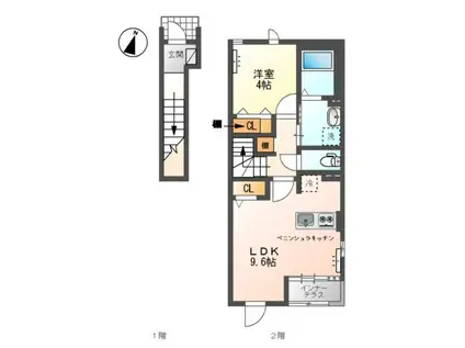 岐阜市長良H様アパート(1LDK/2階)の間取り写真