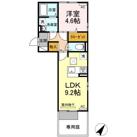 クレッシェンド大浦(1LDK/1階)の間取り写真