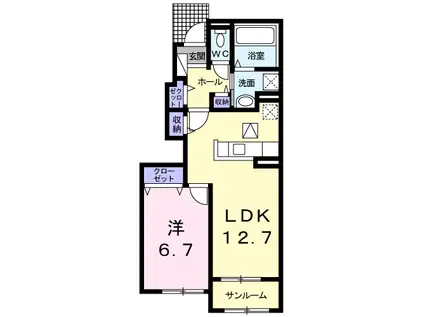 ルクラブ(1LDK/1階)の間取り写真