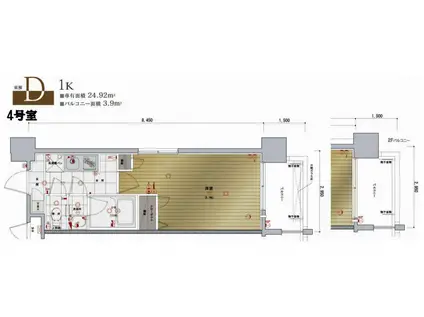 レジデンシャルヒルズ博多駅前弐(1K/5階)の間取り写真