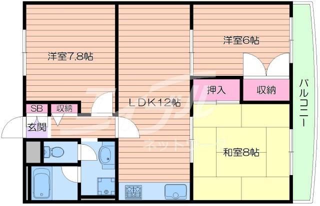アパルトマン北千里(3LDK/7階)の間取り写真