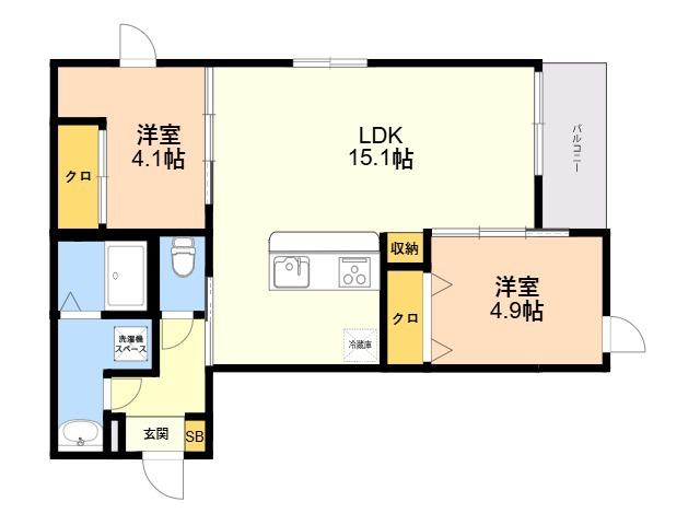 NEXUS姪浜(2LDK/2階)の間取り写真