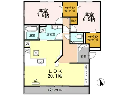 ラグジュアリ新涯A(2LDK/2階)の間取り写真