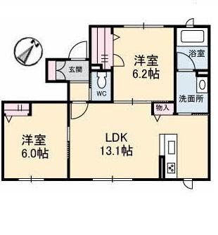 サンク・エール(2LDK/1階)の間取り写真