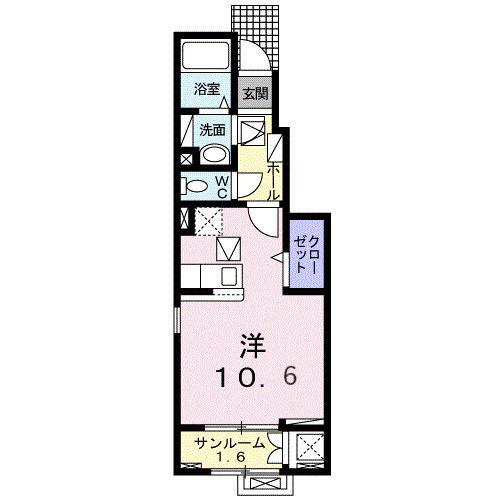 ソルナシエンテ イースト(ワンルーム/1階)の間取り写真