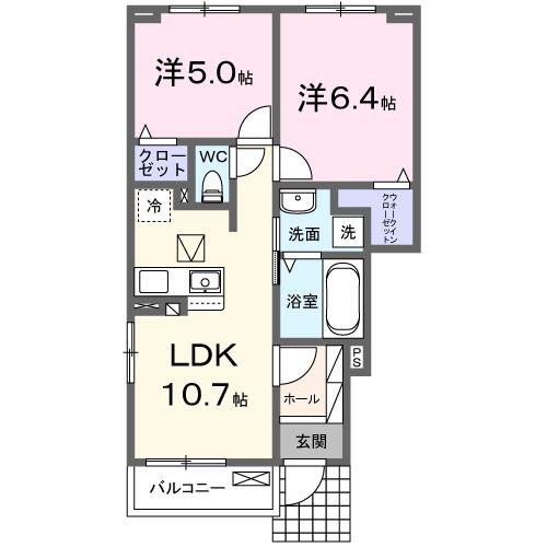 バルカロール(2LDK/1階)の間取り写真