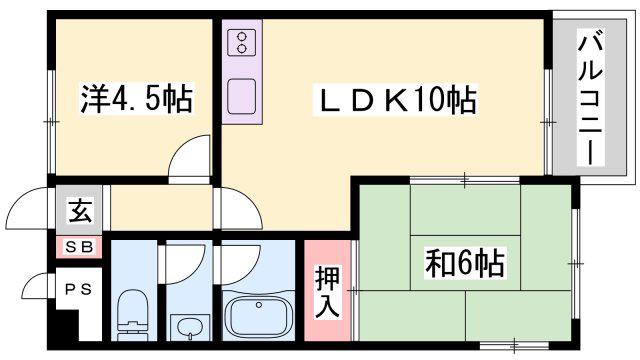 ベネフィス粟津(2LDK/4階)の間取り写真