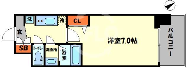 プレサンス大国町アドロッソ(1K/2階)の間取り写真