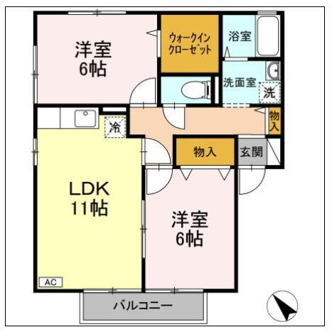 ルミネ・いわき(2LDK/2階)の間取り写真