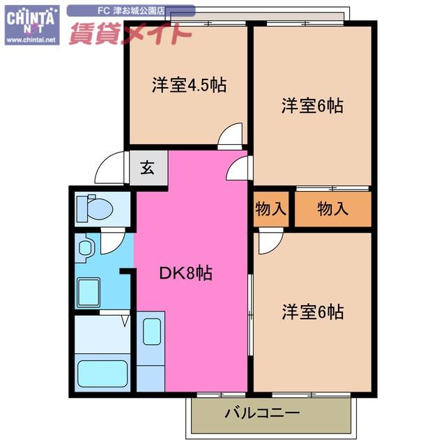 ハイツ奥山B棟(3DK/2階)の間取り写真
