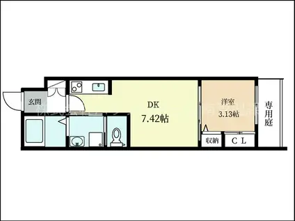 GREEN GARDEN(1DK/1階)の間取り写真