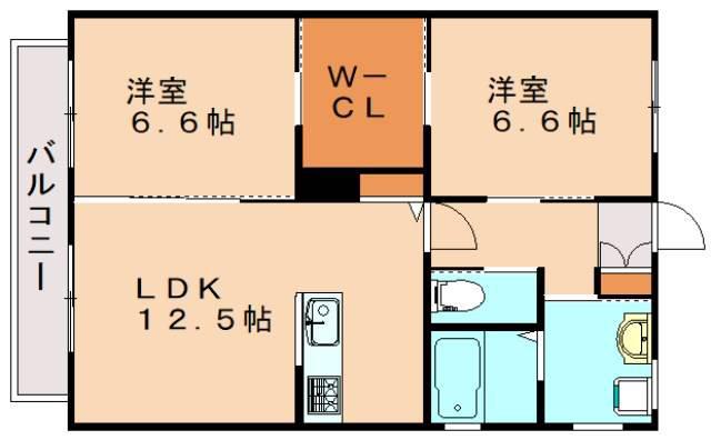 ヴァンベール綱分A(2LDK/1階)の間取り写真