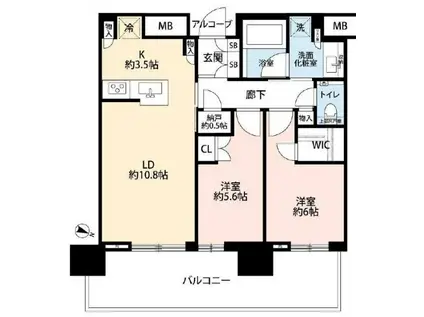 プラウドタワー目黒MARC(2LDK/17階)の間取り写真