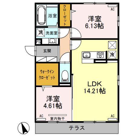 クリスタA(2LDK/1階)の間取り写真
