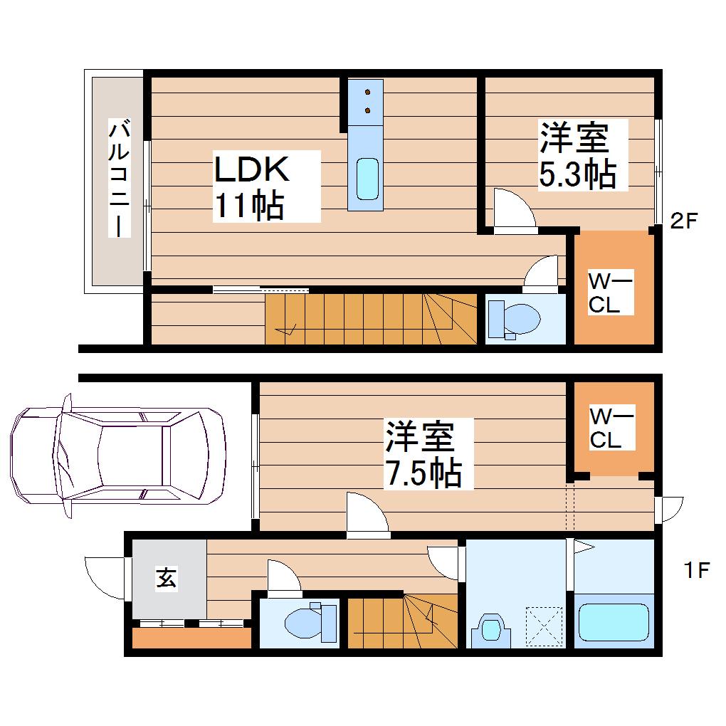 ラシュレ愛子(2LDK/1階)の間取り写真